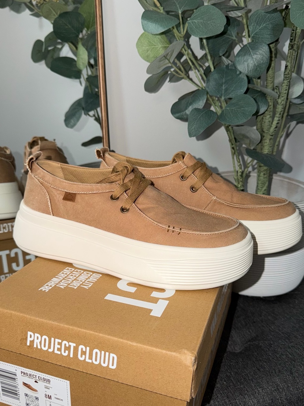Platform Lace-Up Sneakers in Tan — Project Cloud